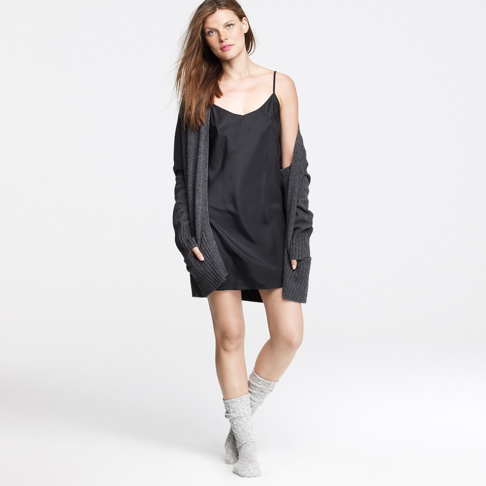 J. Crew Black Slip Mini Dress with Charcoal Cardigan